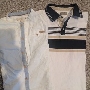KIDS - White and Blue Casual Button Down Shirt And A Polo Shirt Duo BUNDLE